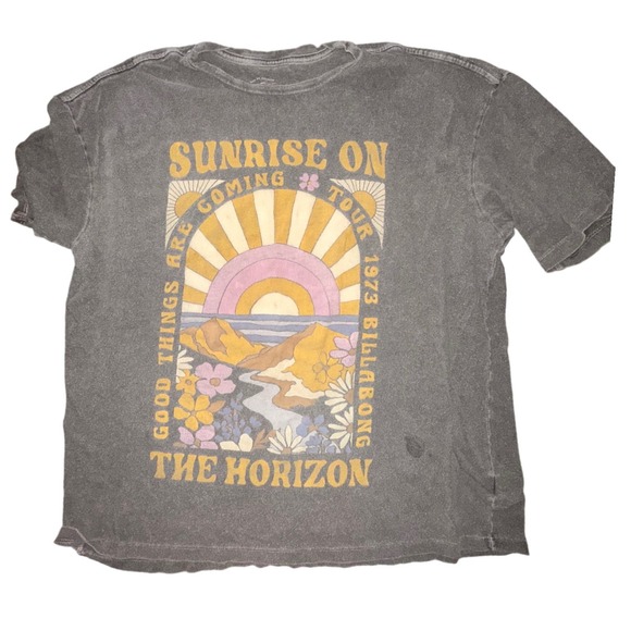 Billabong Tops - Billabong Womens Sunrise On The Horizon Tour Graphic Tee Faded Charcoal Grey XS